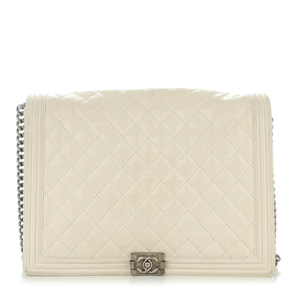 Chanel Goatskin Quilted Large Gentle Boy Flap Dark White 1 of 15