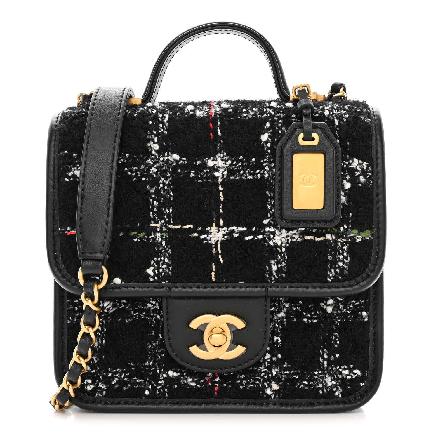 Chanel Tweed School Memory Mini Top Handle Flap Black White 1 of 11