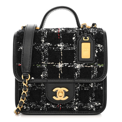Chanel Tweed School Memory Mini Top Handle Flap Black White 1 of 11
