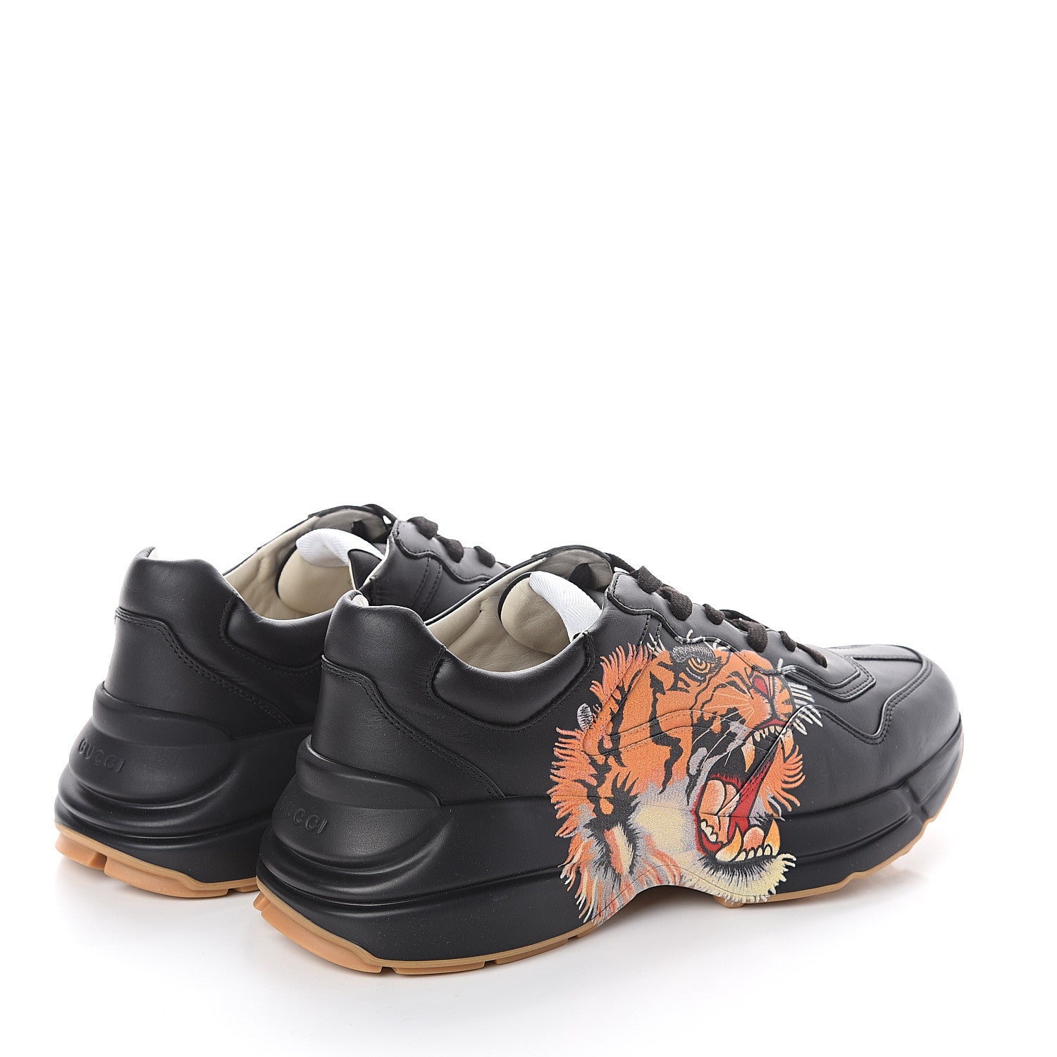 Gucci Calfskin Tiger Print Mens Rhyton Sneakers 10 Black 4 of 7