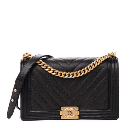 Chanel Caviar Chevron Quilted New Medium Boy Flap Black 1 of 12