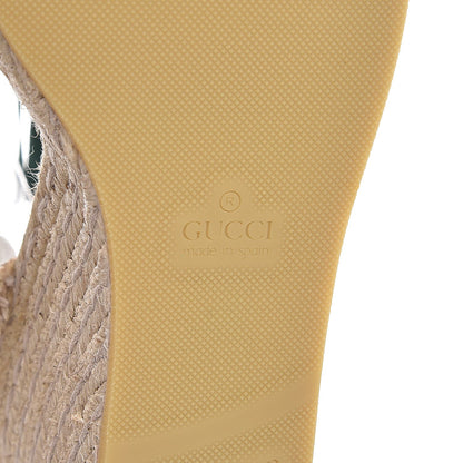Gucci Canvas Malaga Kid Web Ankle Wrap Espadrille Wedge Sandals 40 Green Red Mystic White Emerald 8 of 11