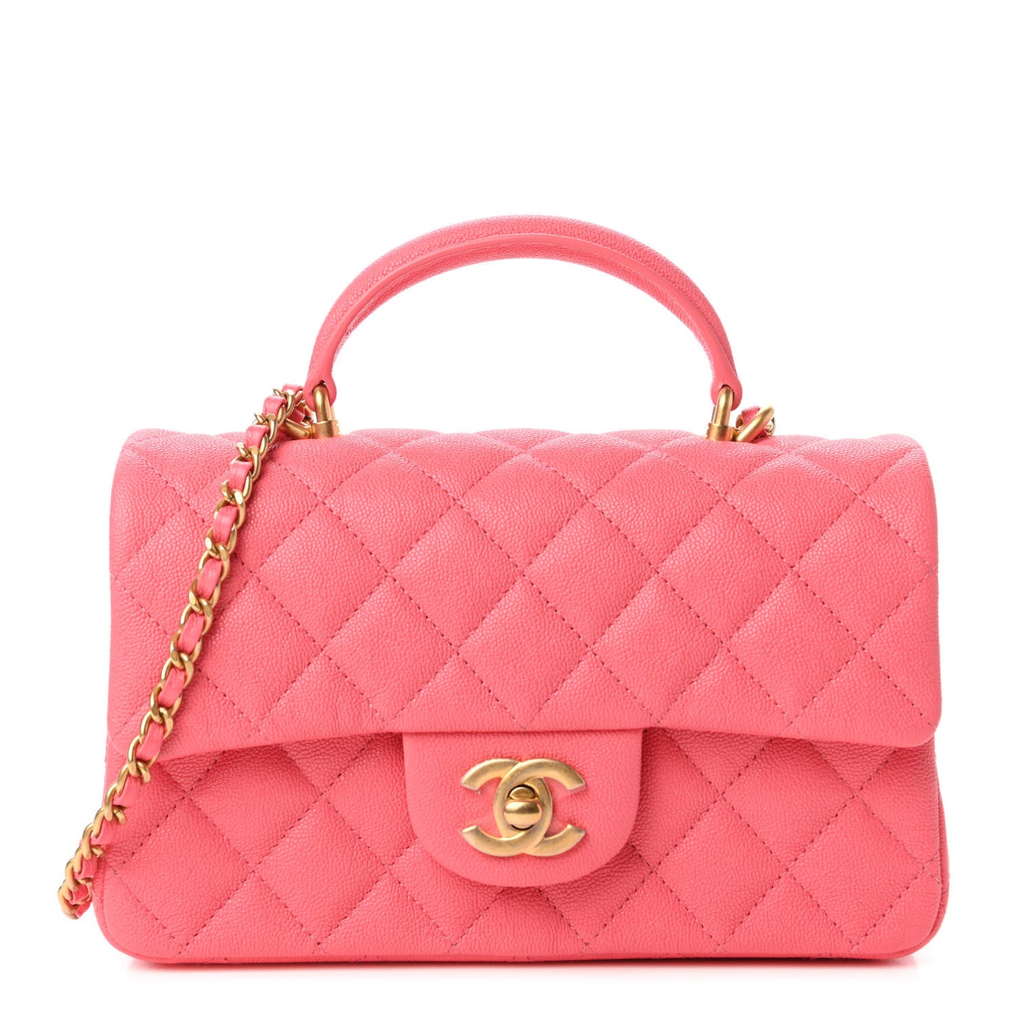 Caviar Quilted Mini Top Handle Rectangular Flap Pink