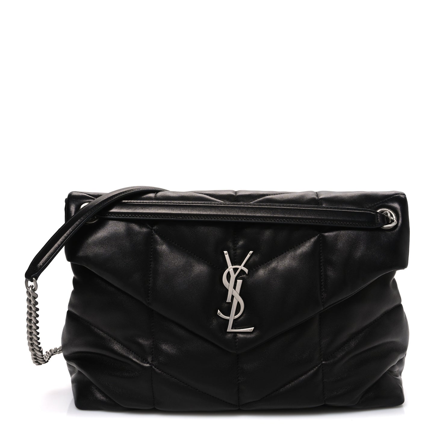 Lambskin Quilted Medium Loulou Puffer Monogram Chain Satchel Black