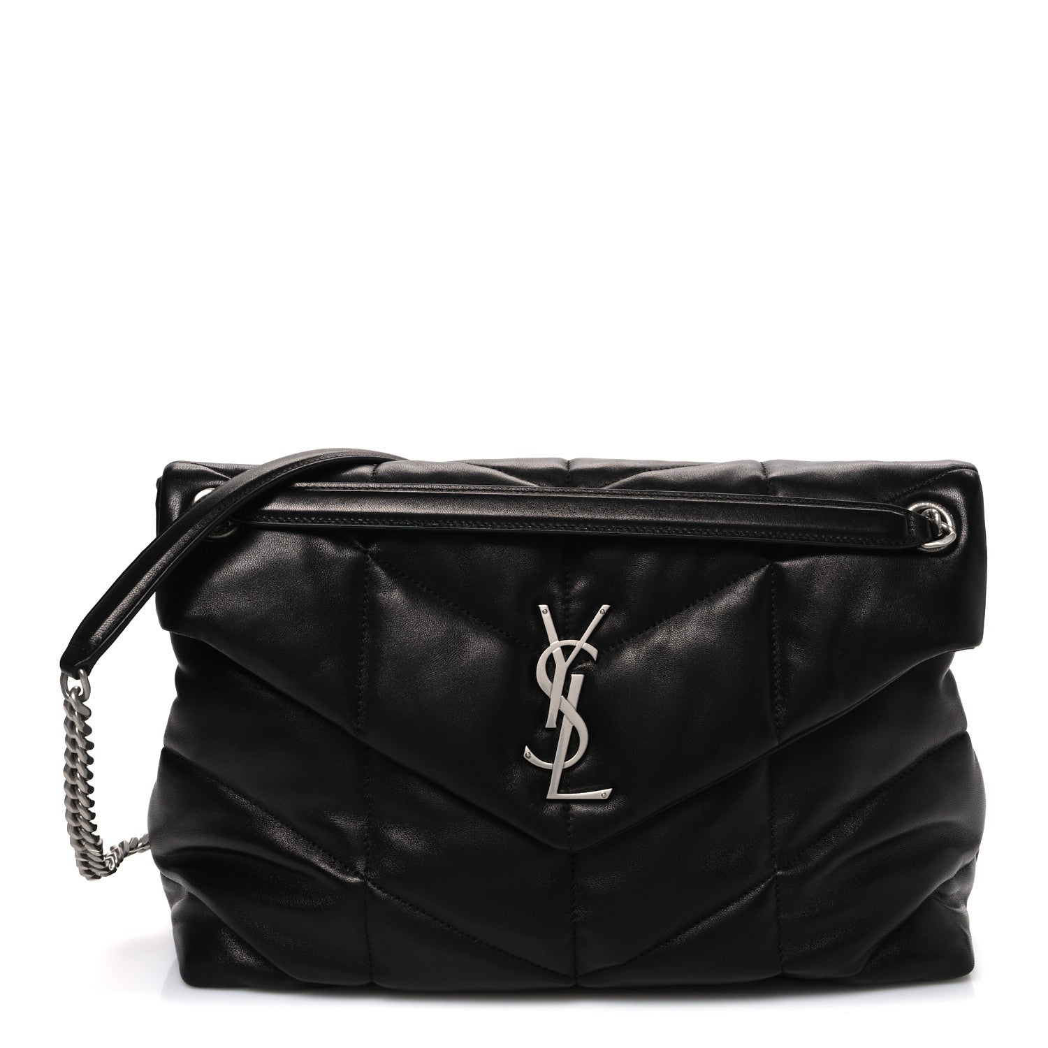 Saint Laurent Lambskin Quilted Medium Loulou Puffer Monogram Chain Satchel Black 1 of 10
