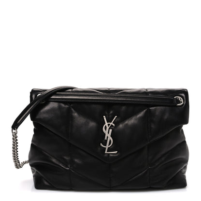 Saint Laurent Lambskin Quilted Medium Loulou Puffer Monogram Chain Satchel Black 1 of 10