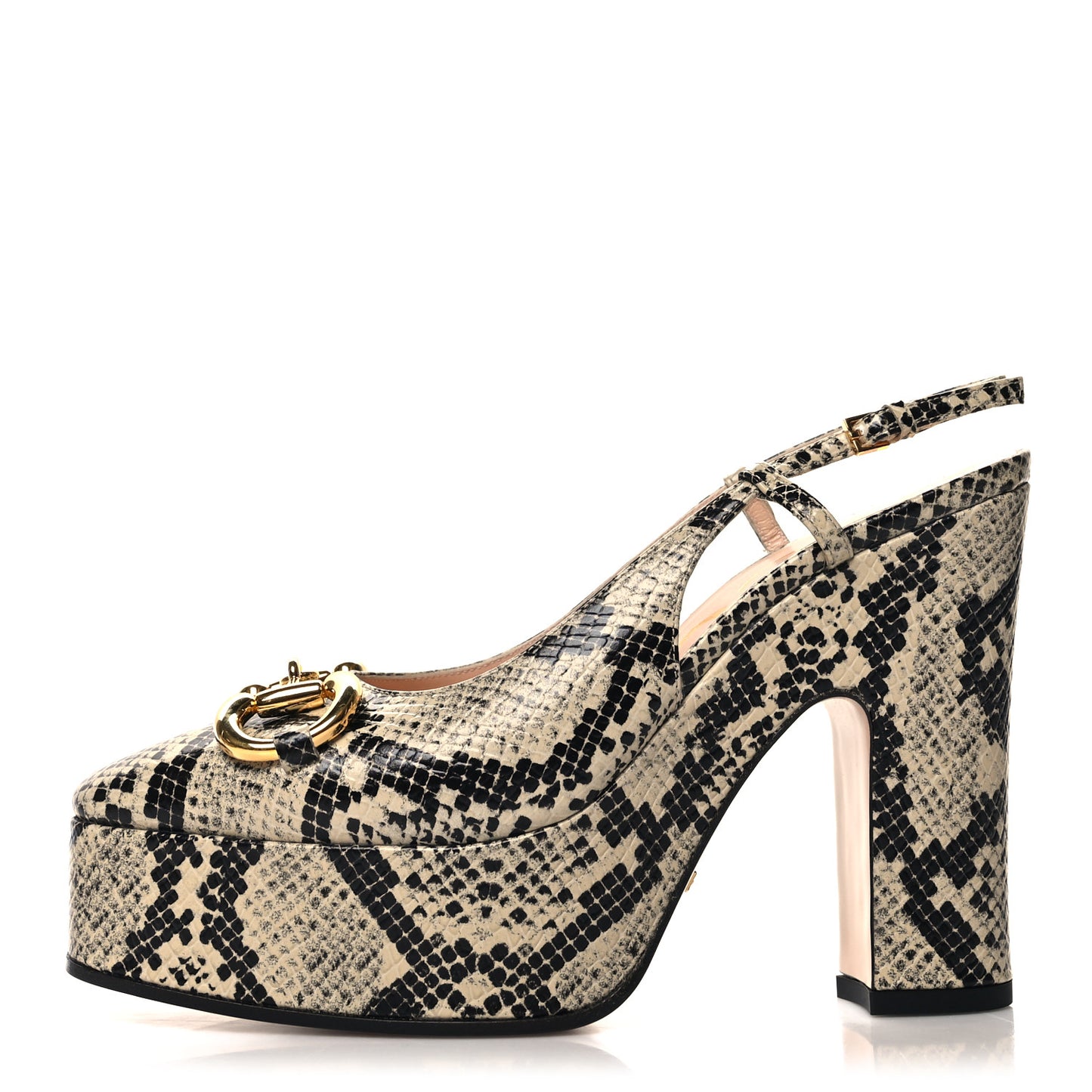 Calfskin Snakeskin Print Horsebit Platform 35/120mm Slingback Pumps 37.5 Beige Avana