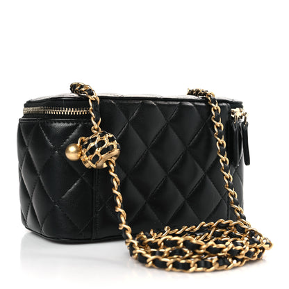 Chanel Lambskin Quilted Small Pearl Crush Vanity Case With Chain Black 3 of 9