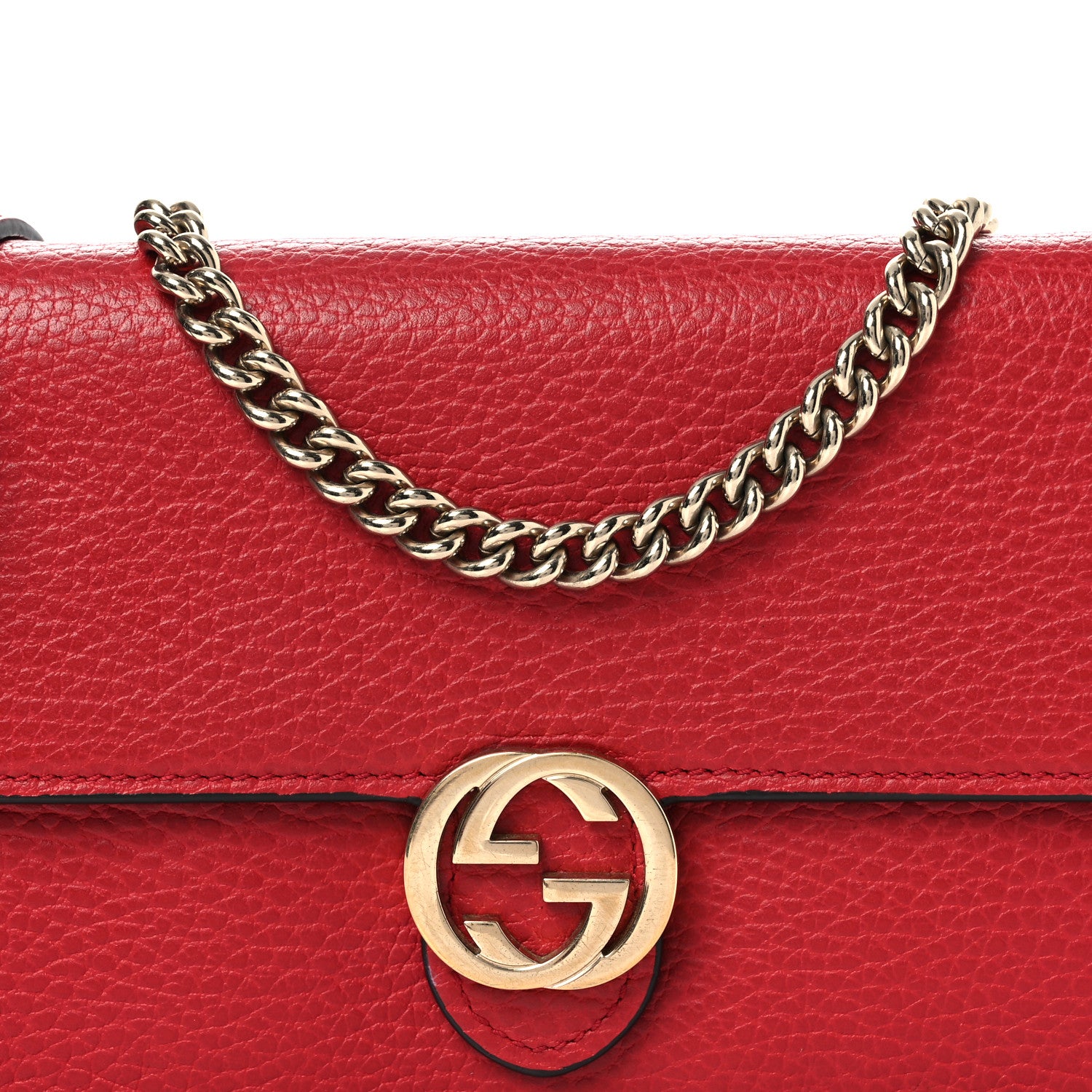 Gucci Dollar Calfskin Interlocking G Chain Wallet Red 8 of 15