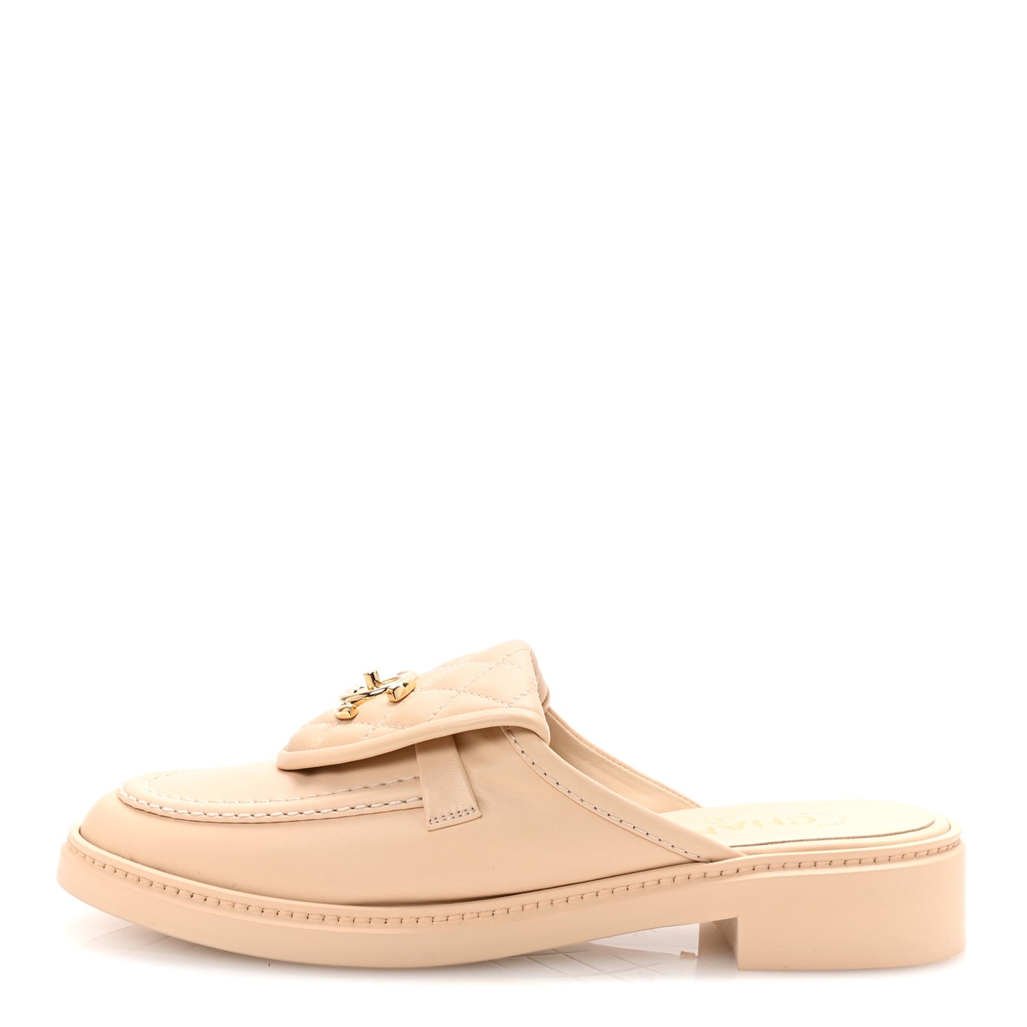 Lambskin Quilted CC Turnlock Mules 38.5 Light Beige