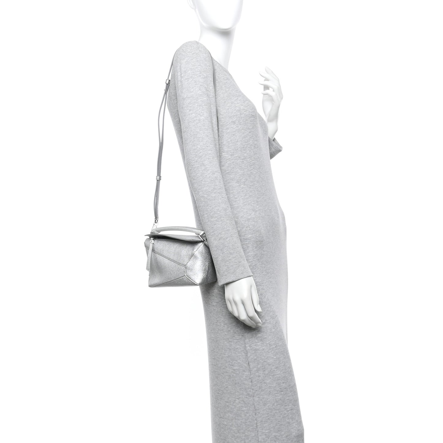 Laminated Lambskin Mini Puzzle Edge Bag Silver