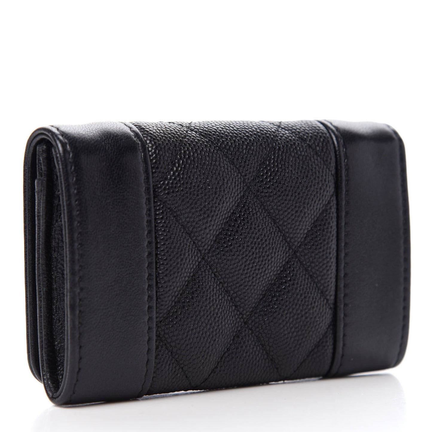 Caviar Quilted Vintage Mademoiselle Flap Card Holder Black