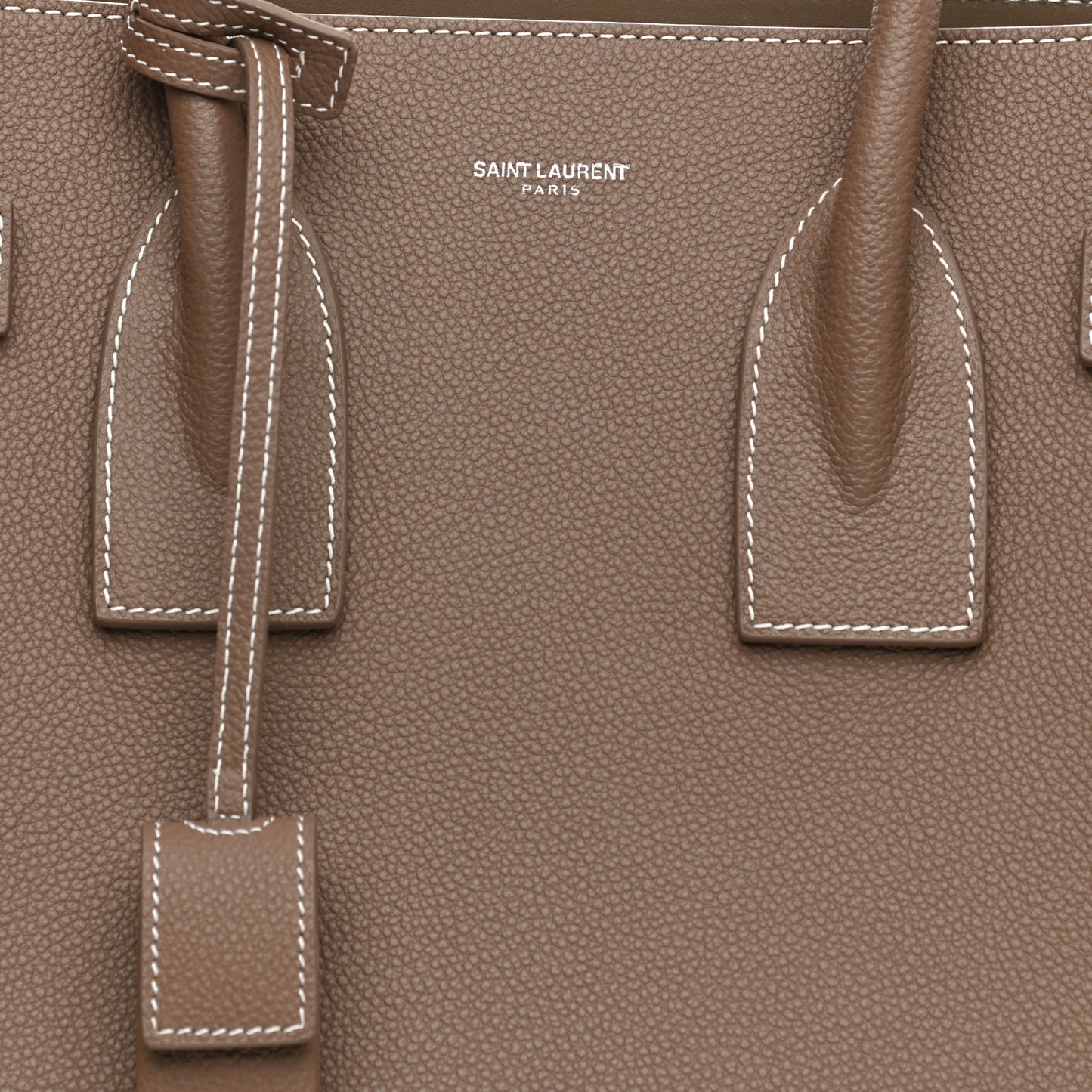 Grained Calfskin Topstitch Small Classic Sac De Jour Taupe