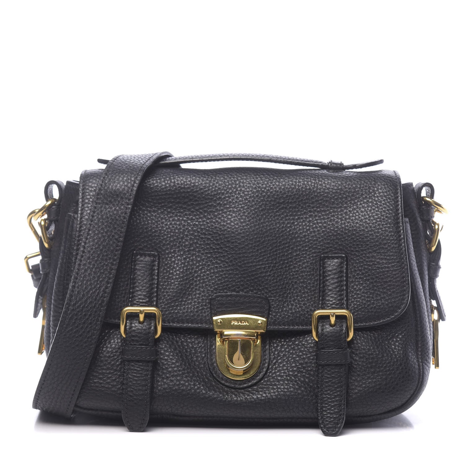Prada Vitello Daino Push Lock Messenger Bag Black 1 of 10