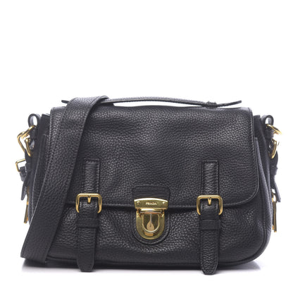 Prada Vitello Daino Push Lock Messenger Bag Black 1 of 10