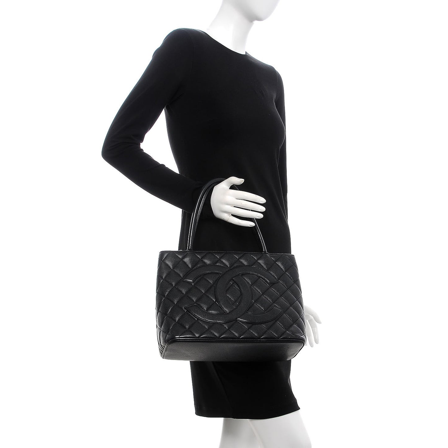 Caviar Quilted Medallion Tote Black