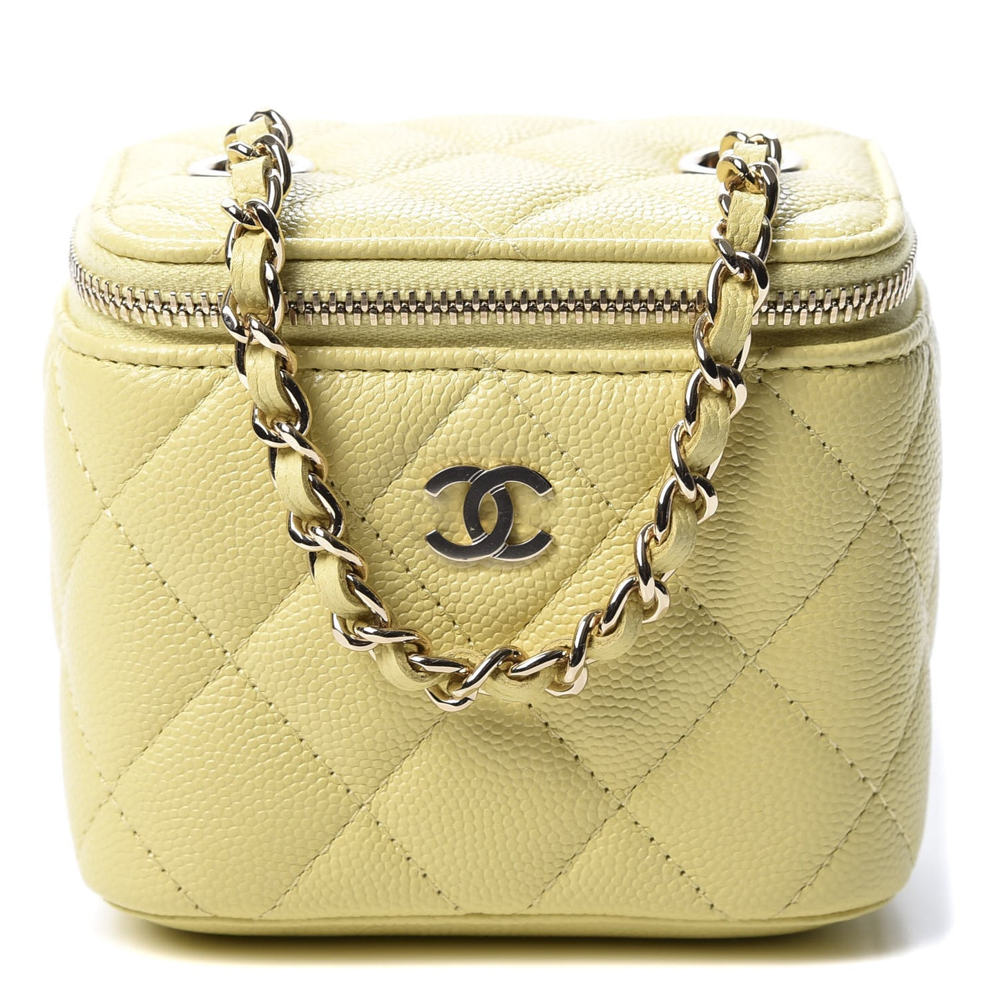 Caviar Quilted Mini Vanity Case With Chain Yellow