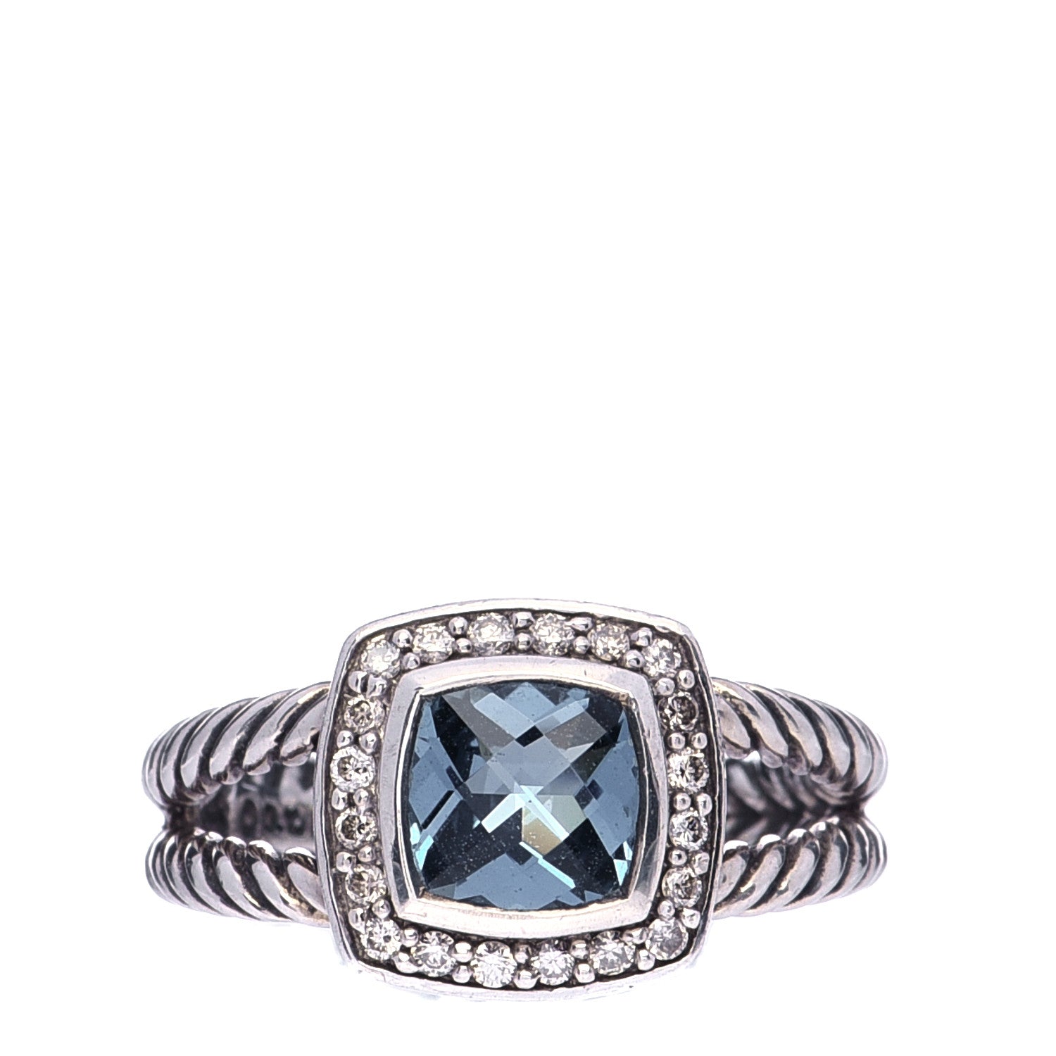 David Yurman Sterling Silver Diamond Hampton Blue Topaz 7mm Petite Albion Ring 54 7 1 of 5