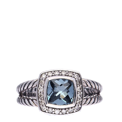 David Yurman Sterling Silver Diamond Hampton Blue Topaz 7mm Petite Albion Ring 54 7 1 of 5