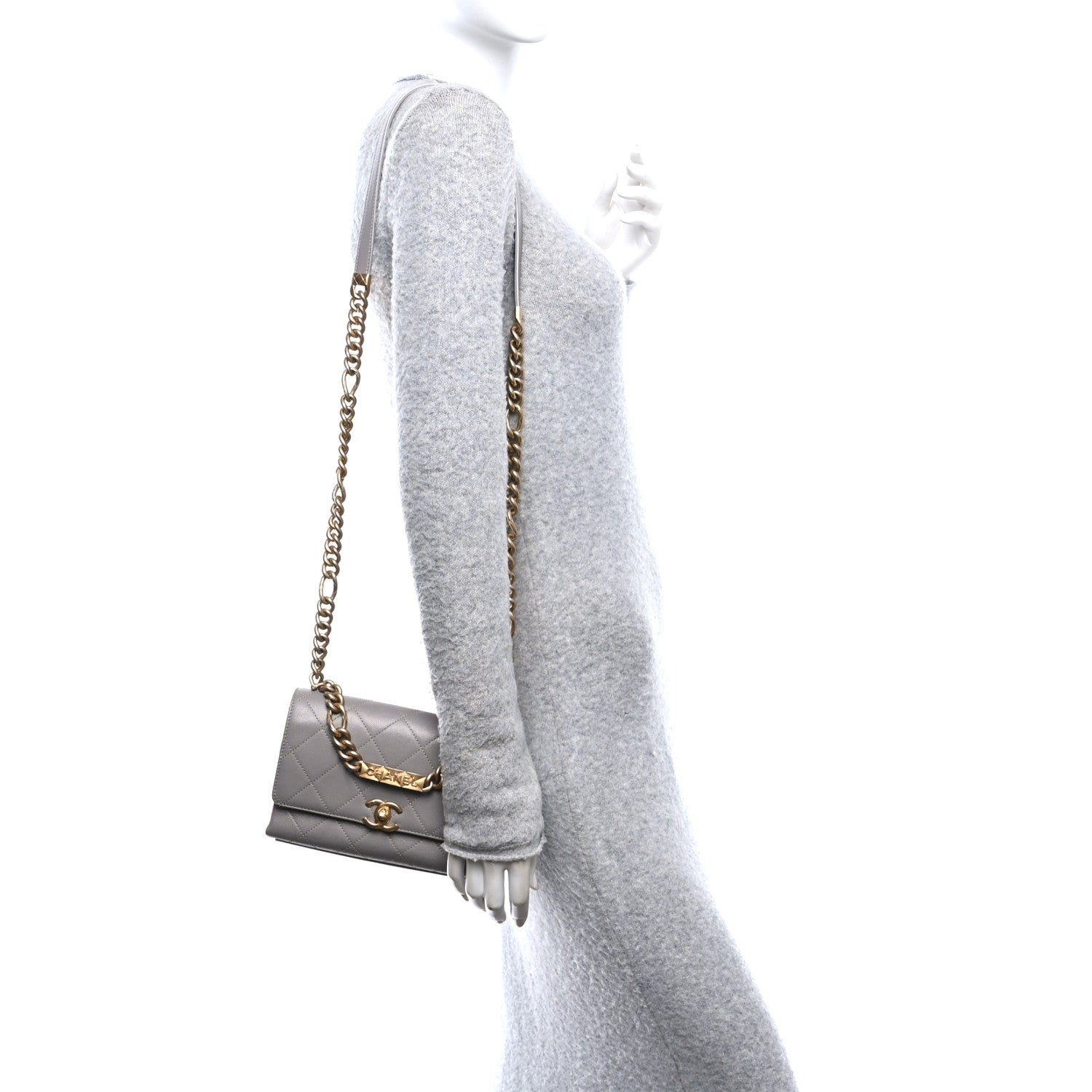 Chanel Caviar Quilted Mini Bracelet On Chain Flap Grey 2 of 10