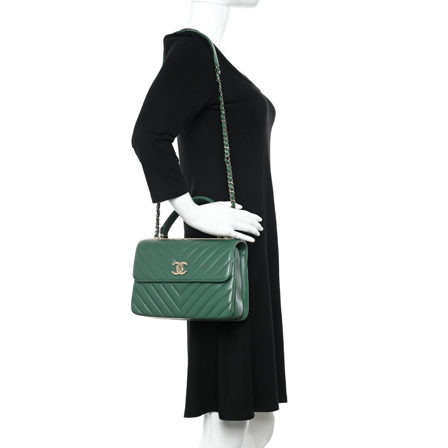 Chanel Lambskin Chevron Quilted Small Trendy CC Dual Handle Flap Bag Green 2 of 14