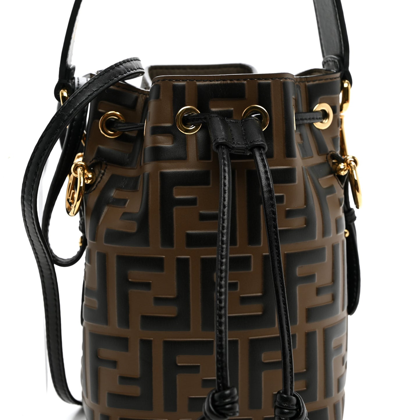 Vitello Liberty F is Fendi Bi-Color FF 1974 Embossed Mini Mon Tresor Bucket Bag Maya Black