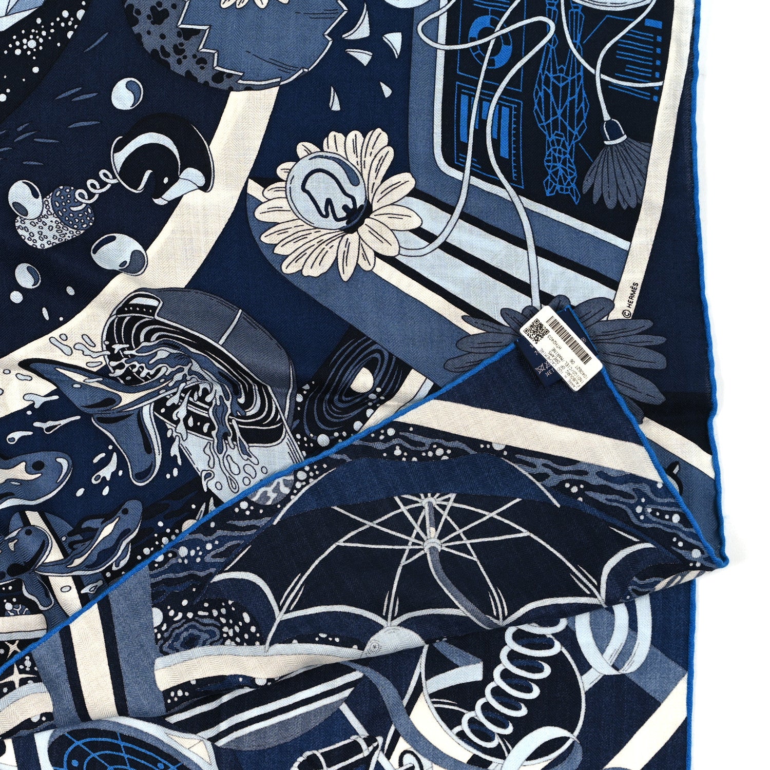 Hermes Cashmere Silk Faubourg Of Dreams Scarf 100 Indigo Ciel Marine 3 of 3