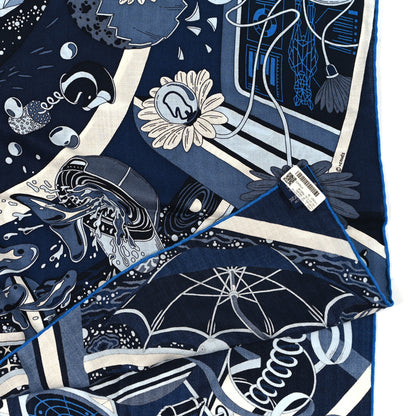 Hermes Cashmere Silk Faubourg Of Dreams Scarf 100 Indigo Ciel Marine 3 of 3