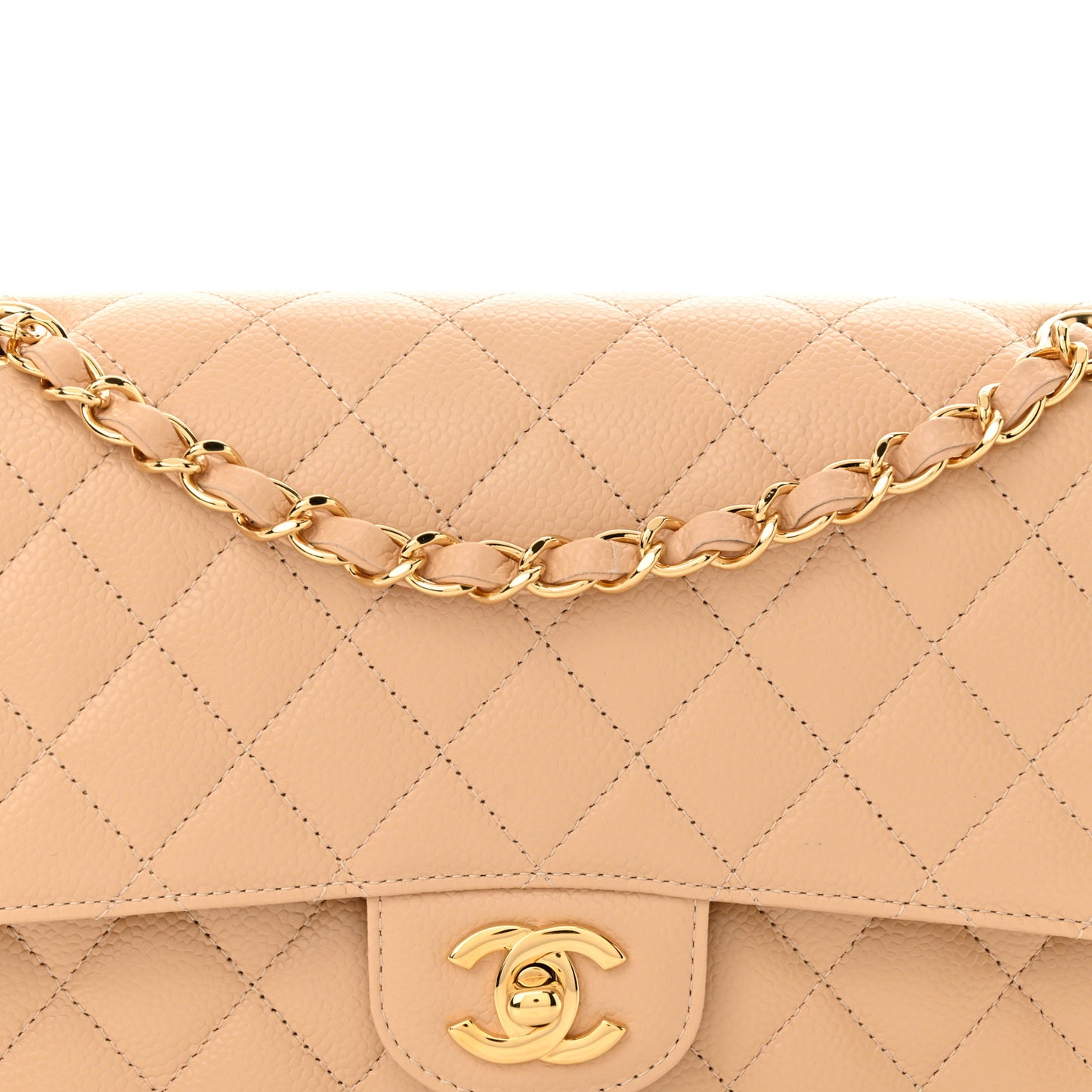 Caviar Quilted Medium Double Flap Beige