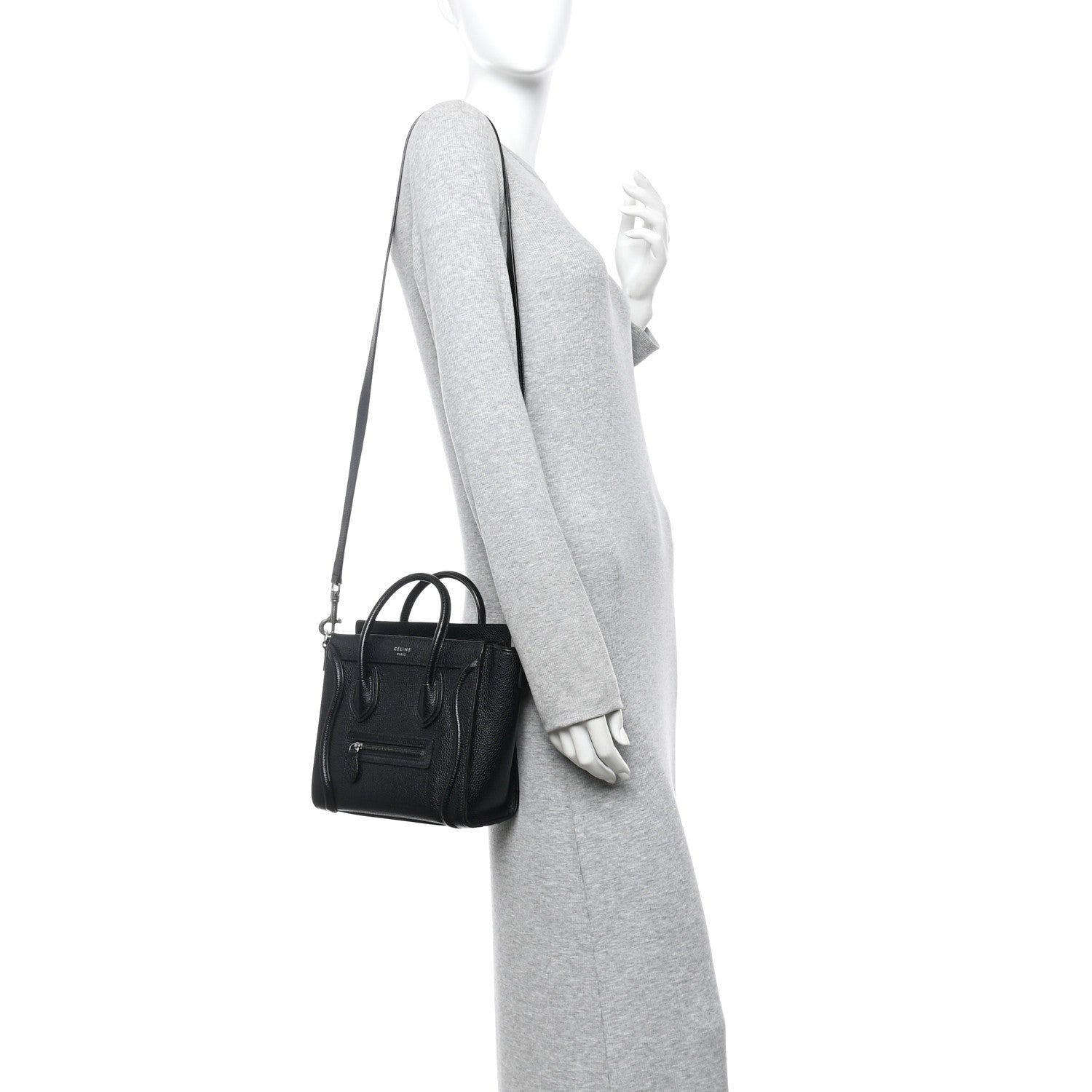 Celine Drummed Calfskin Nano Luggage Black 2 of 13