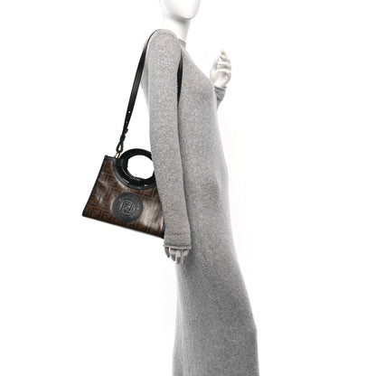 Fendi Glazed Fabric Vitello Century Plexiglass FF 1974 Stamp Patch Small Runaway Shopper Tote Mogano Panna Black 2 of 12