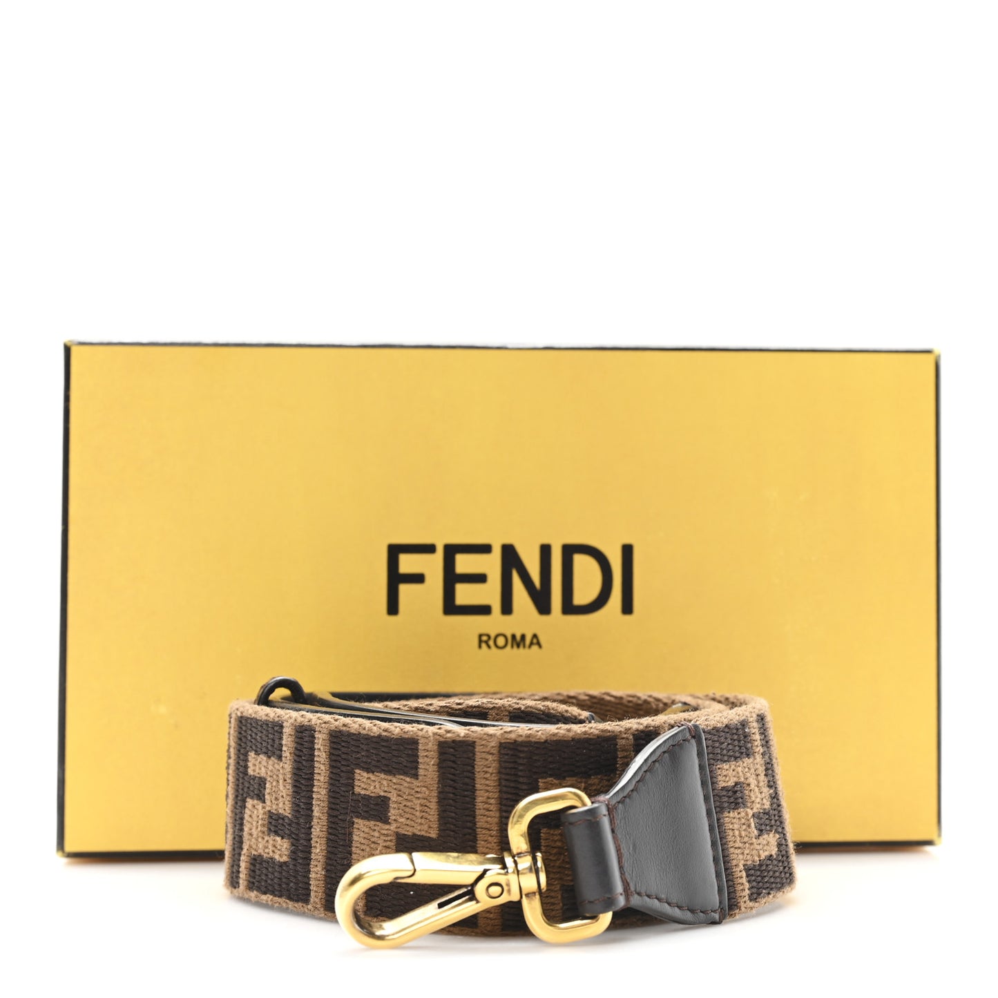 Ribbon Vitello Century FF 1974 Flat Studded Strap You Fango Marrone Ebano