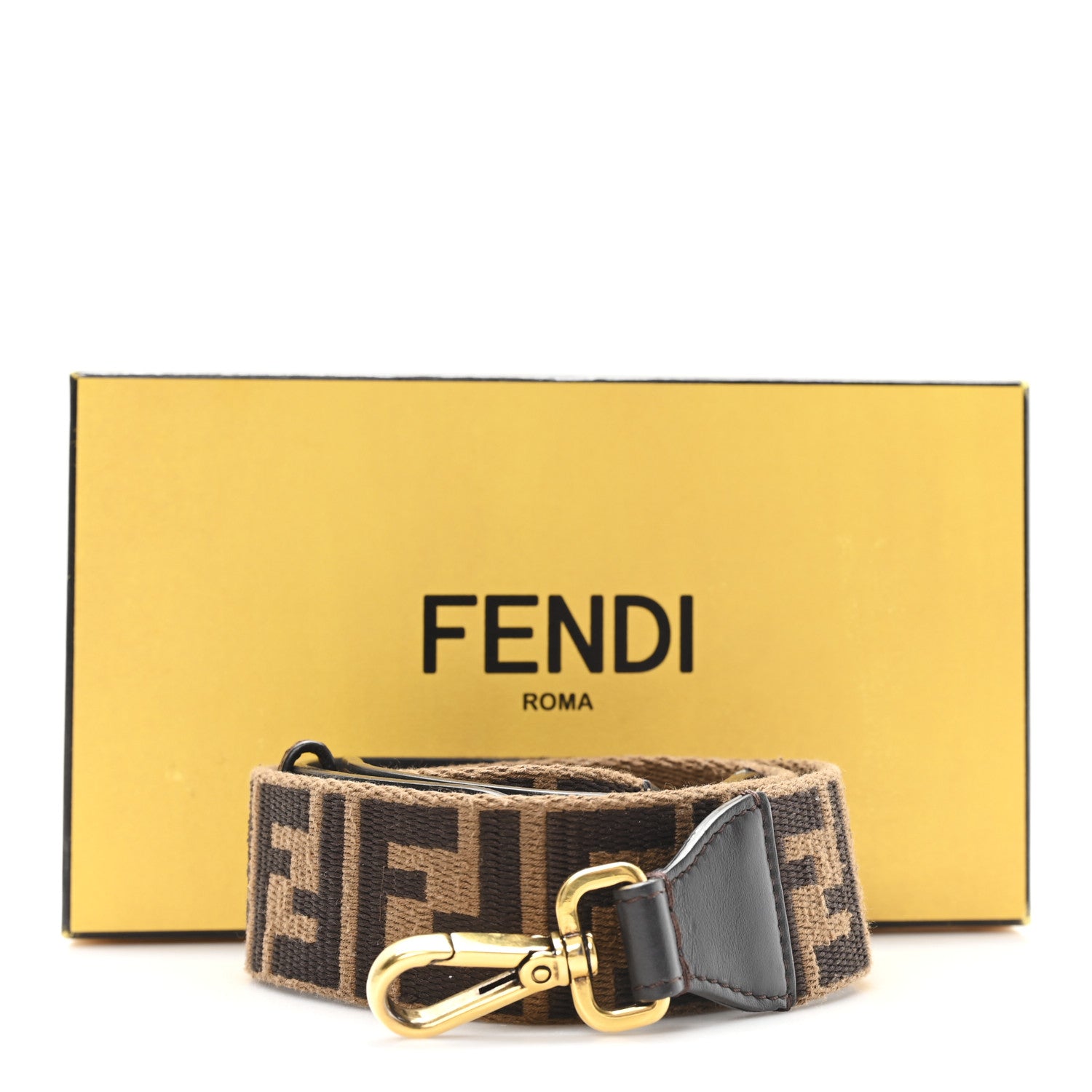 Fendi Ribbon Vitello Century FF 1974 Flat Studded Strap You Fango Marrone Ebano 4 of 4