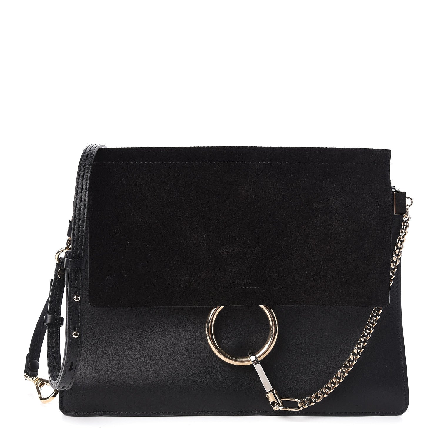 Chloe Suede Calfskin Medium Faye Shoulder Bag Black 1 of 11