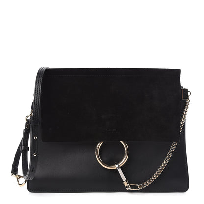Chloe Suede Calfskin Medium Faye Shoulder Bag Black 1 of 11