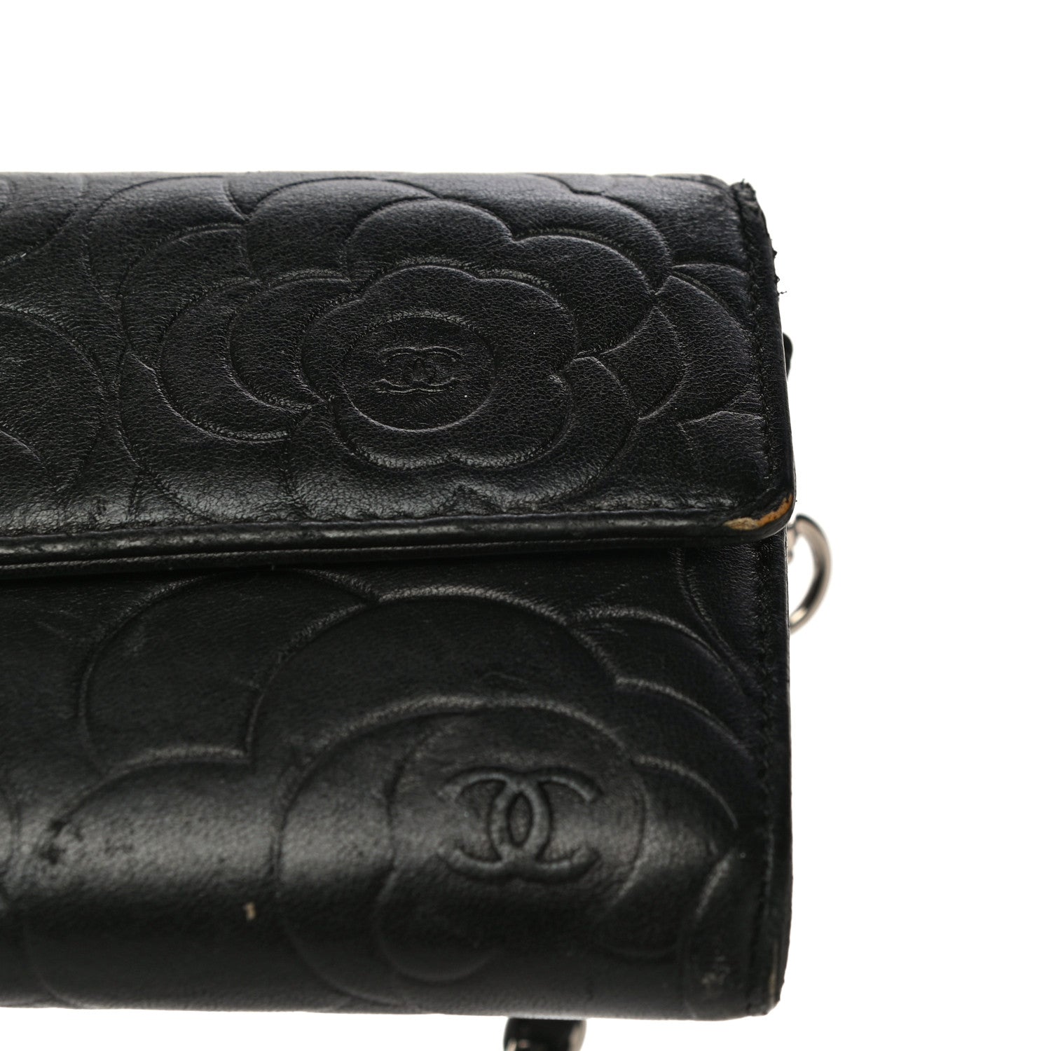 Chanel Lambskin Camellia Embossed Wallet on Chain WOC Black 25 of 29