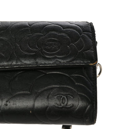 Chanel Lambskin Camellia Embossed Wallet on Chain WOC Black 25 of 29