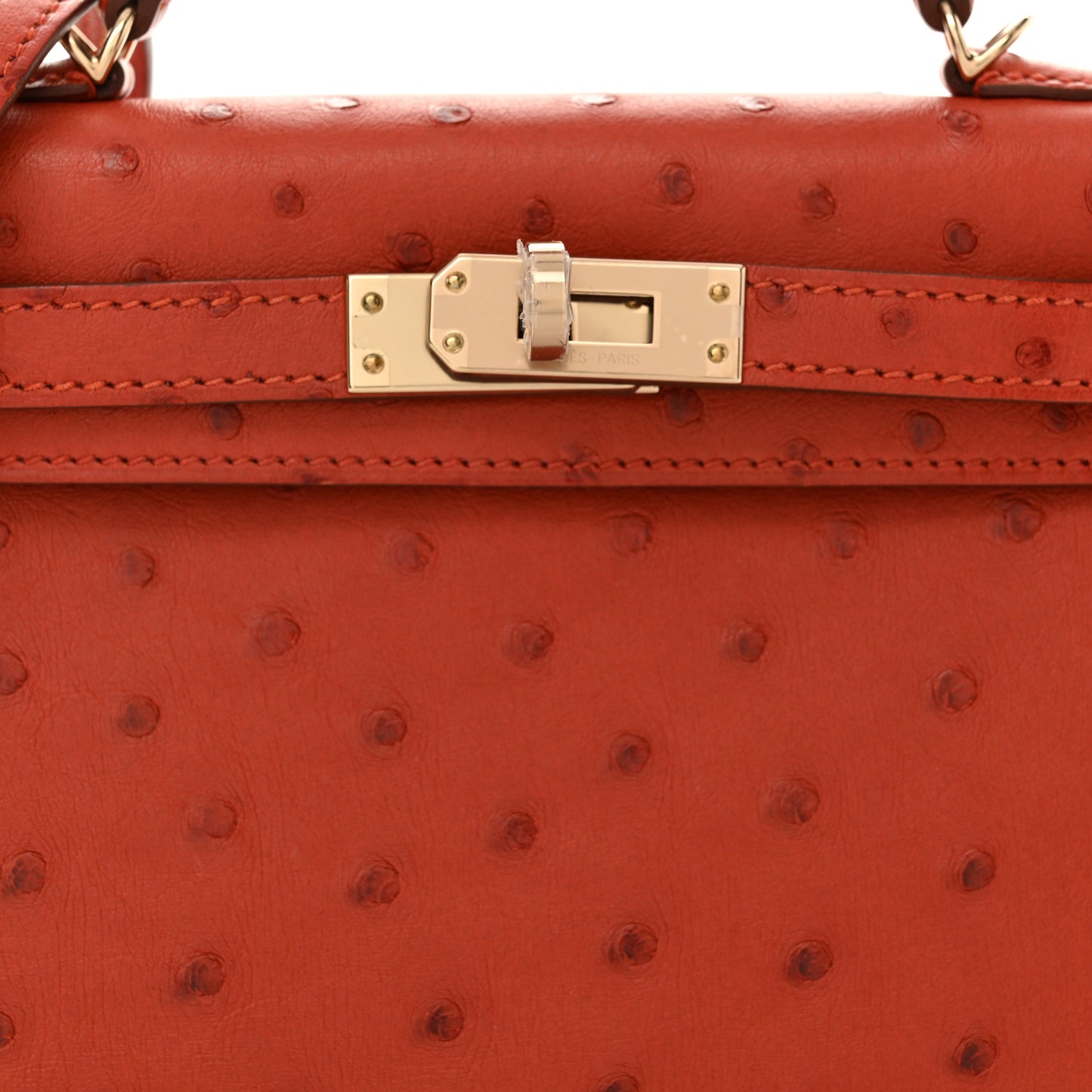 Ostrich Horseshoe Kelly Sellier Mini 20 Cuivre Rose Extreme