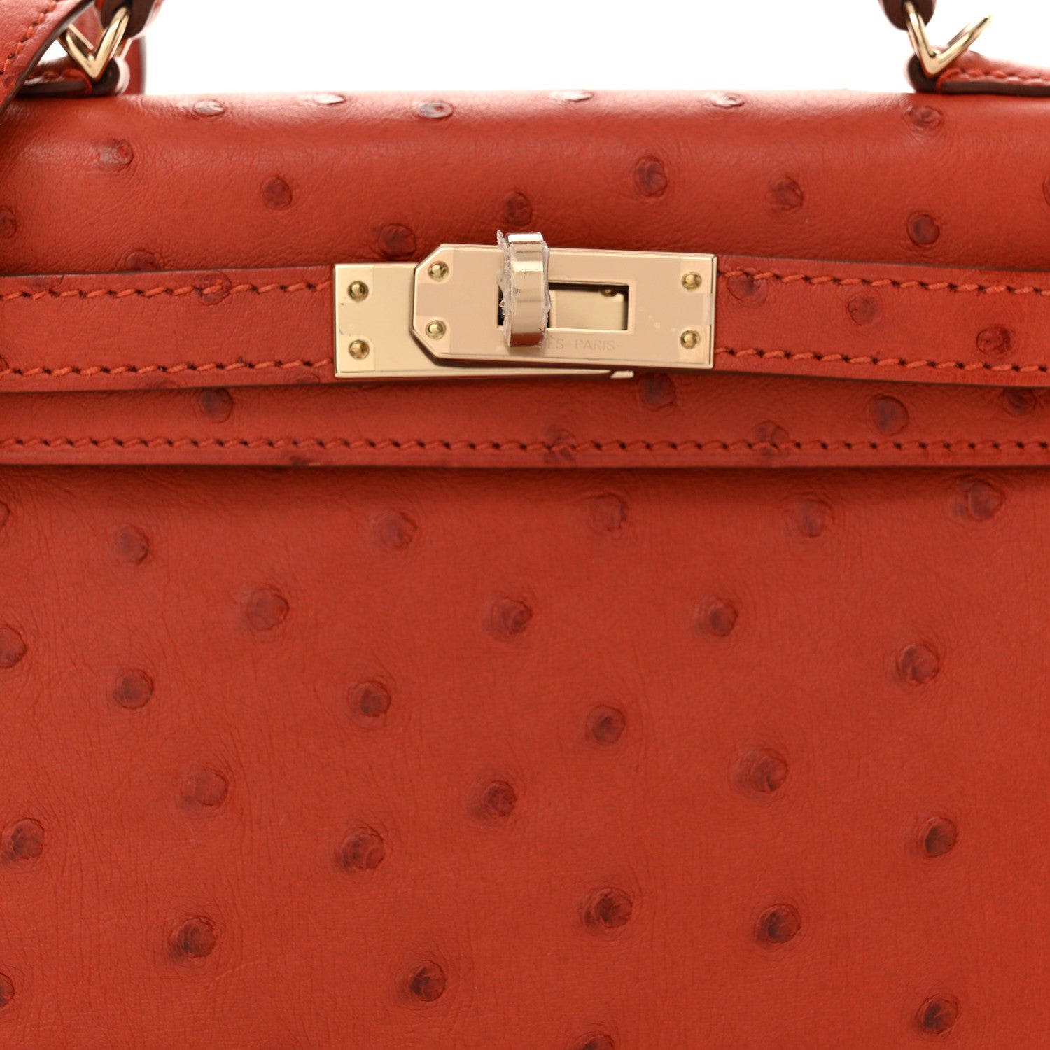 Hermes Ostrich Horseshoe Kelly Sellier Mini 20 Cuivre Rose Extreme 7 of 10