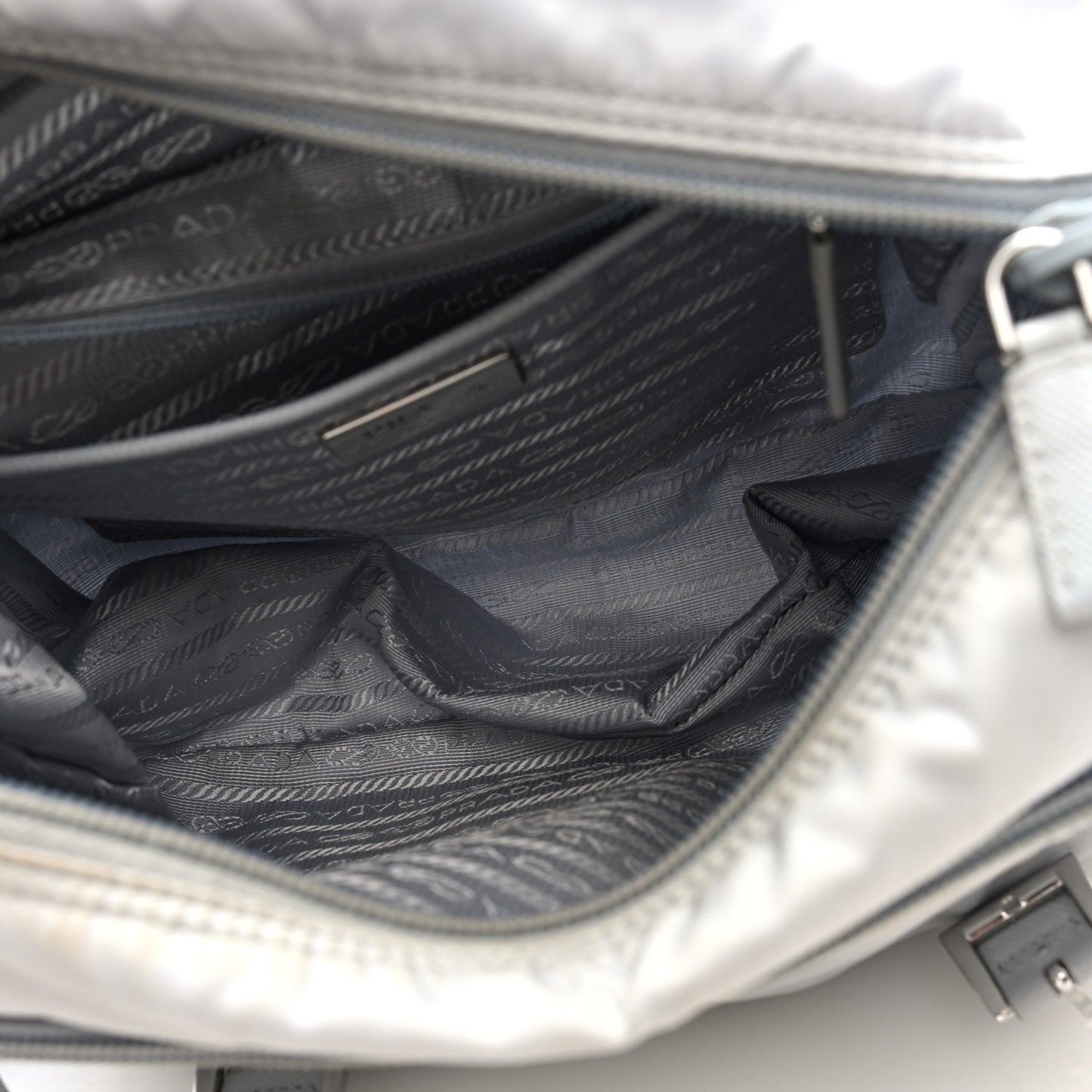 Re-Nylon Vela Saffiano Pocket Double Buckle Messenger Shoulder Bag Fiordaliso