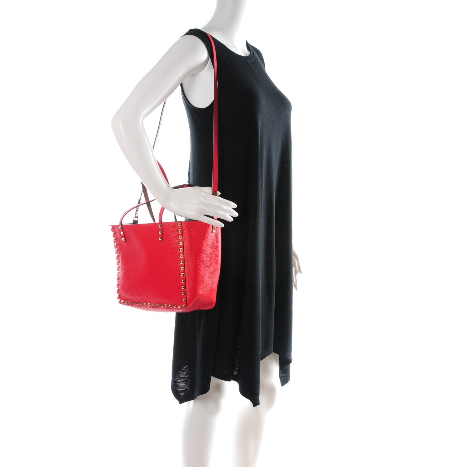 Valentino Garavani Pebbled Calfskin Small Rockstud Reversible Tote Light Cuir Rosso Valentino 2 of 7