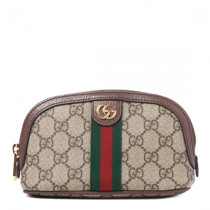 Gucci GG Supreme Monogram Textured Calfskin Web Medium Ophidia Cosmetic Case Beige Ebony New Acero 1 of 9