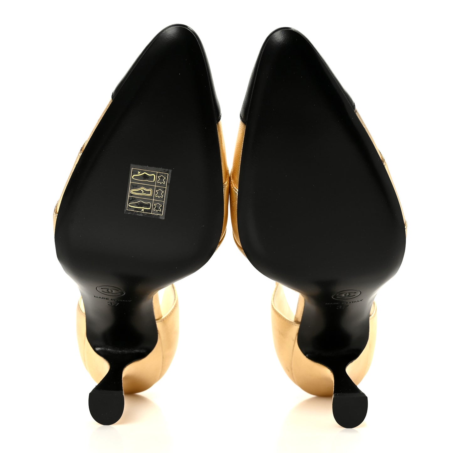 Laminated Lambskin Cap Toe CC Mary Jane Pumps 37 Gold Black