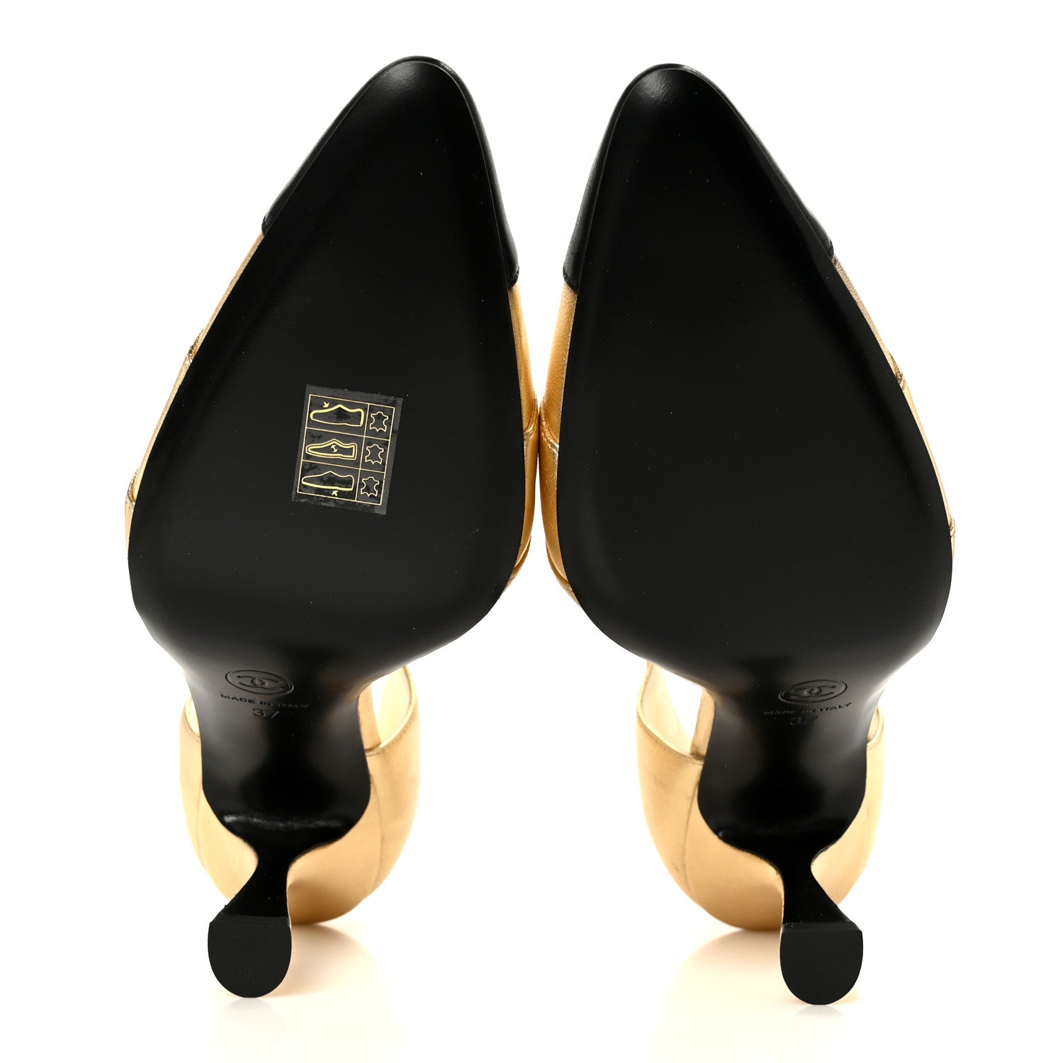 Chanel Laminated Lambskin Cap Toe CC Mary Jane Pumps 37 Gold Black 6 of 10