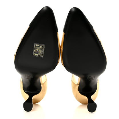 Chanel Laminated Lambskin Cap Toe CC Mary Jane Pumps 37 Gold Black 6 of 10