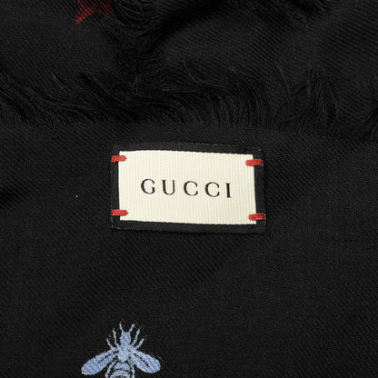 Gucci Wool Silk Bee and Stars Scarf Black 2 of 3