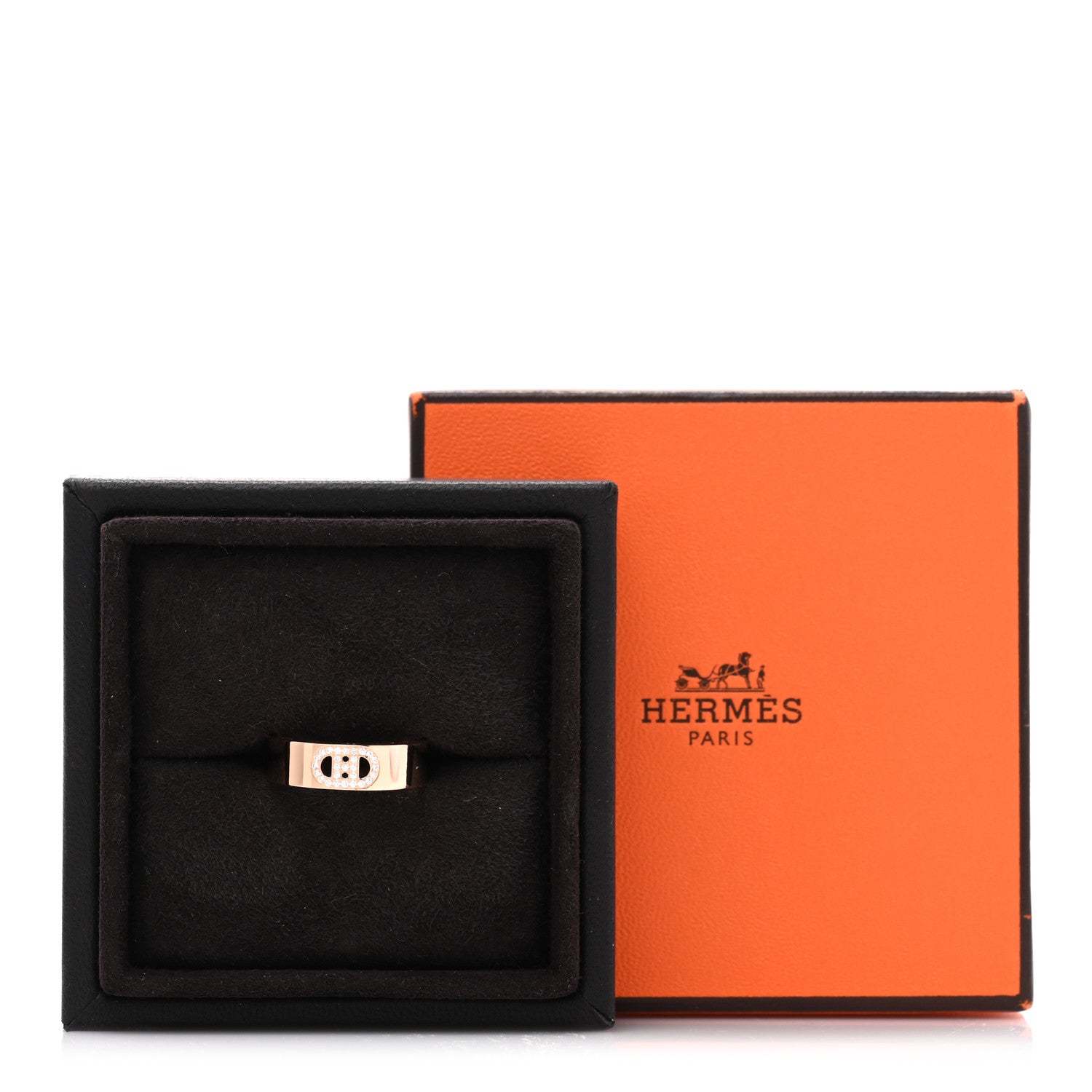 Hermes 18K Rose Gold Diamond PM H D'Ancre Ring 54 7 5 of 5