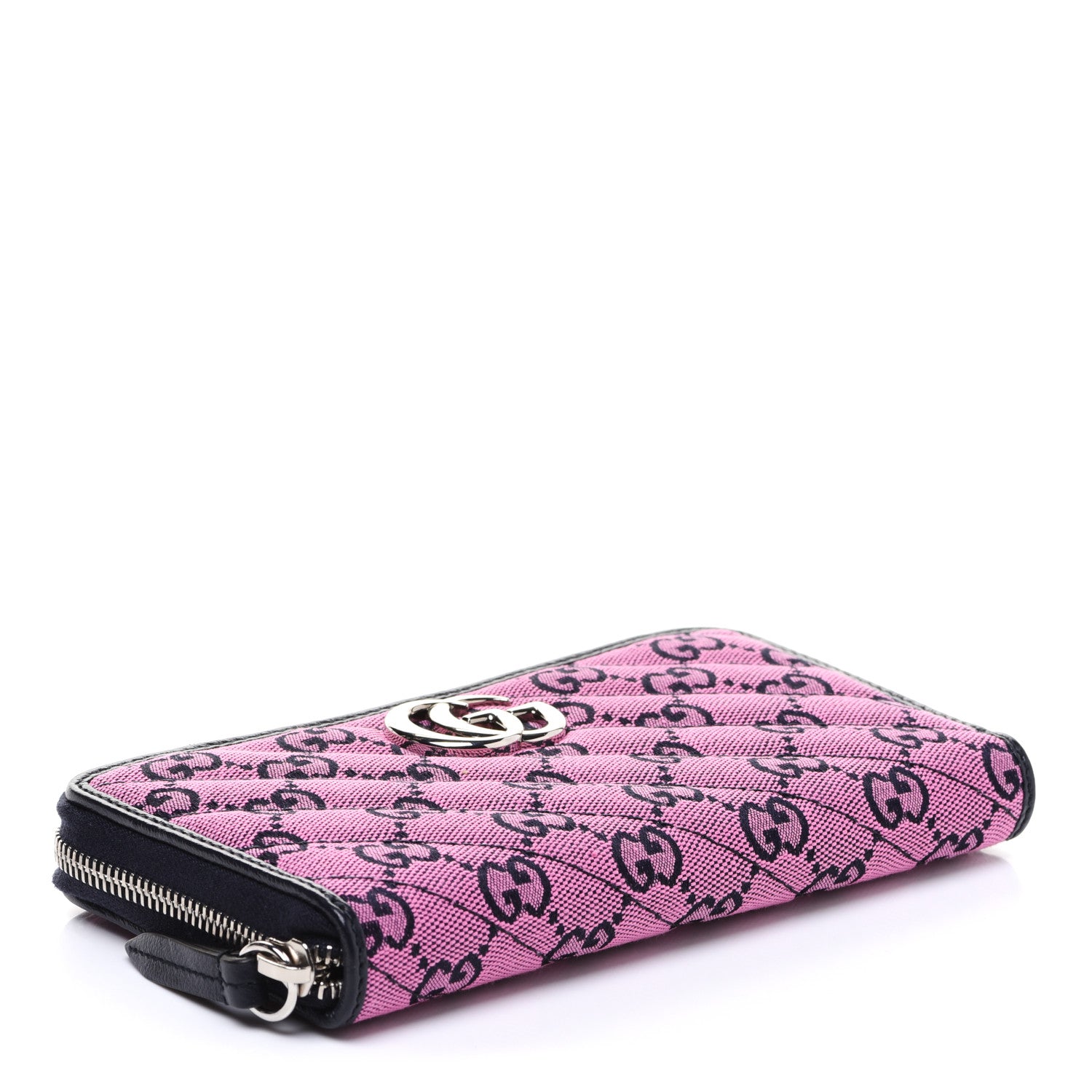 Gucci Monogram Multicolor Matelasse Diagonal GG Marmont Zip Around Wallet Pink Blue 4 of 7