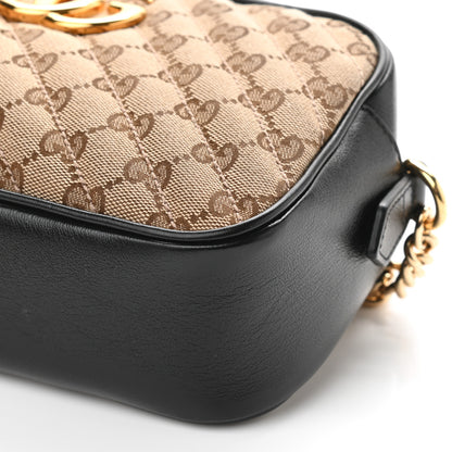 Gucci Monogram Matelasse Diagonal Small GG Marmont Chain Shoulder Bag Beige Black 9 of 9