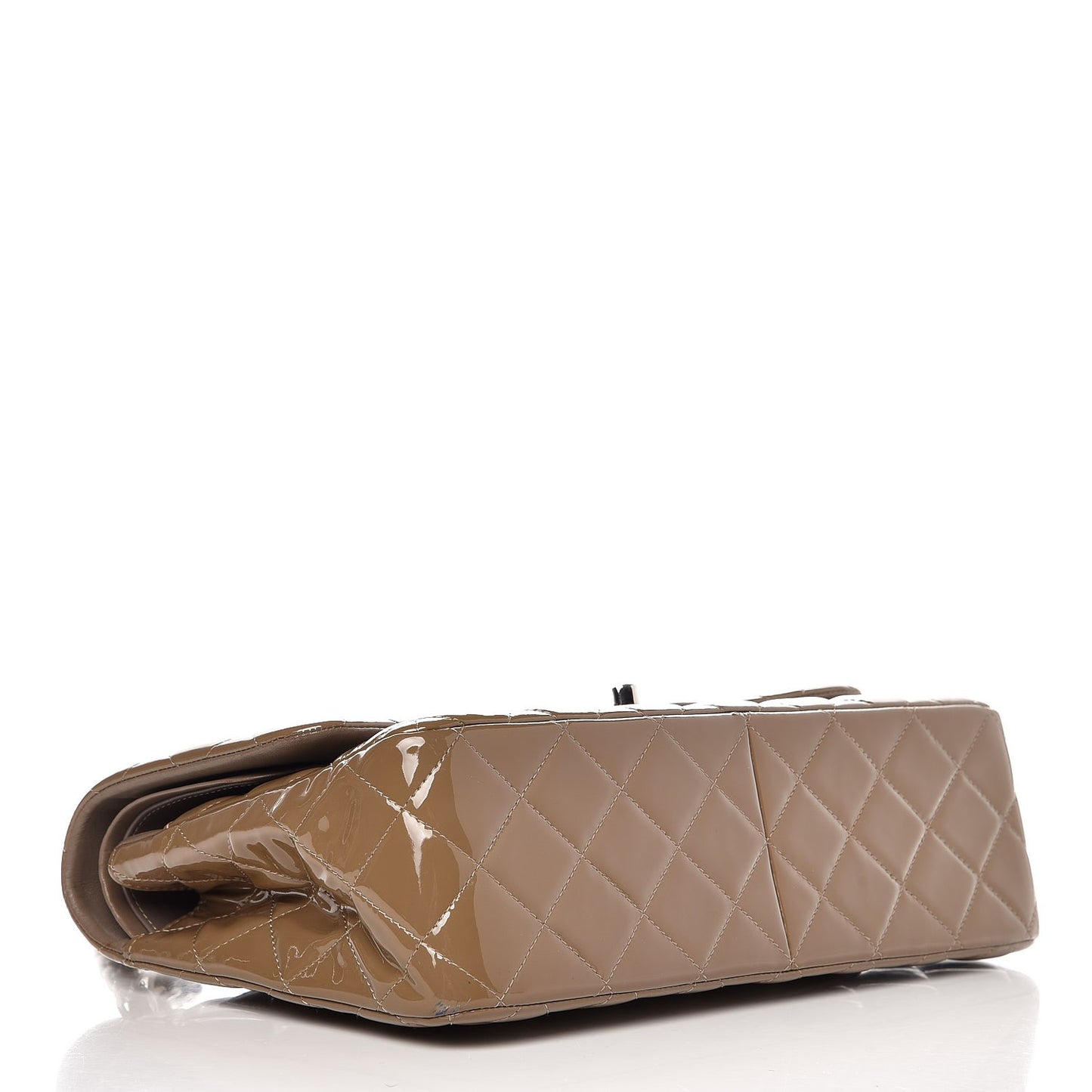 Patent Quilted Jumbo Double Flap Dark Beige